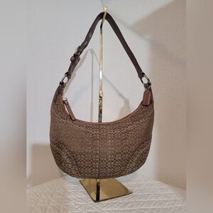 Y2K Coach Soho Hobo Bag Brown Tan Signature Canvas Purse Leather Trim